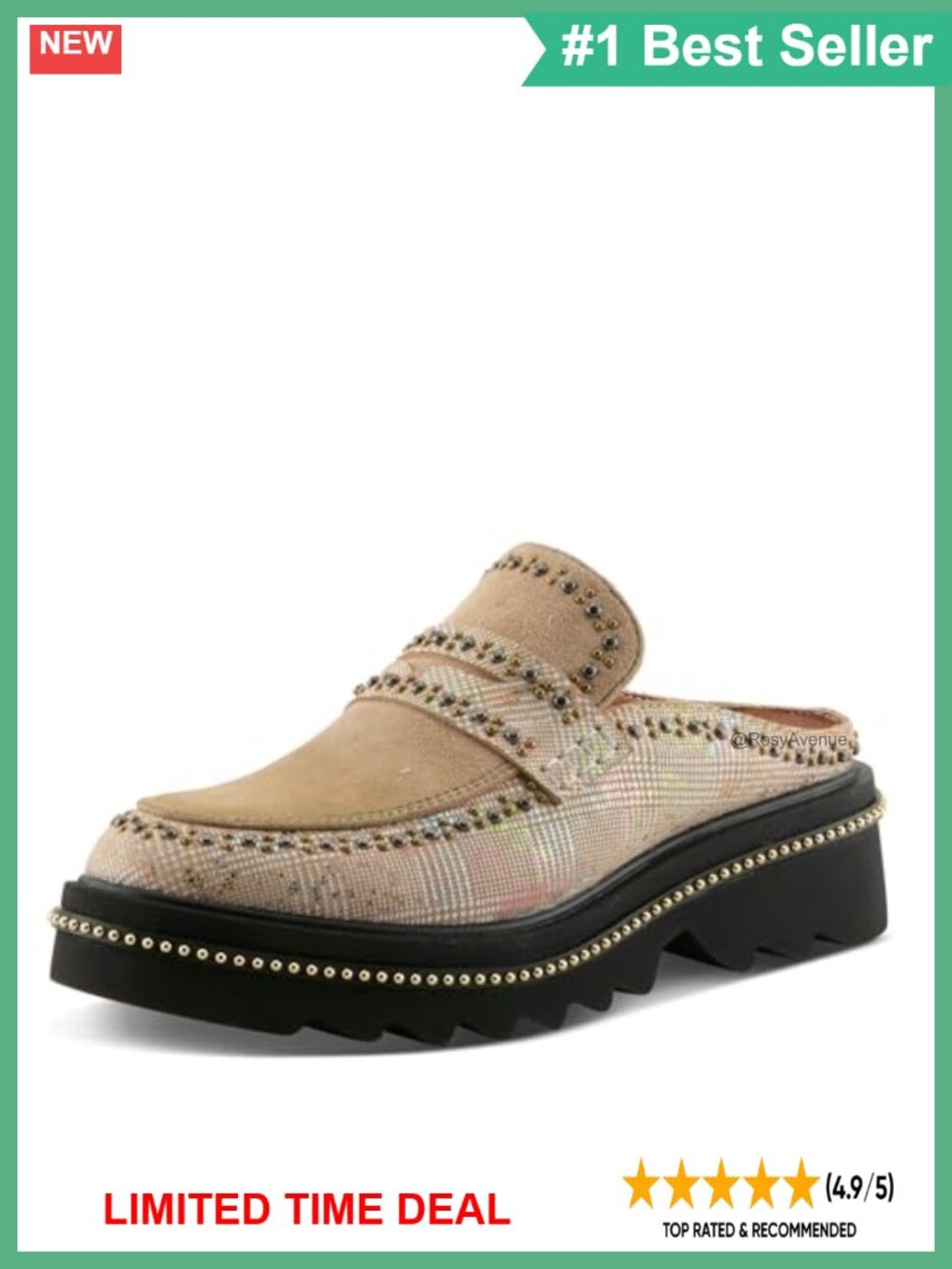 L'Artiste Clogona Studded Leather Clog Mule Platform 2in Heel